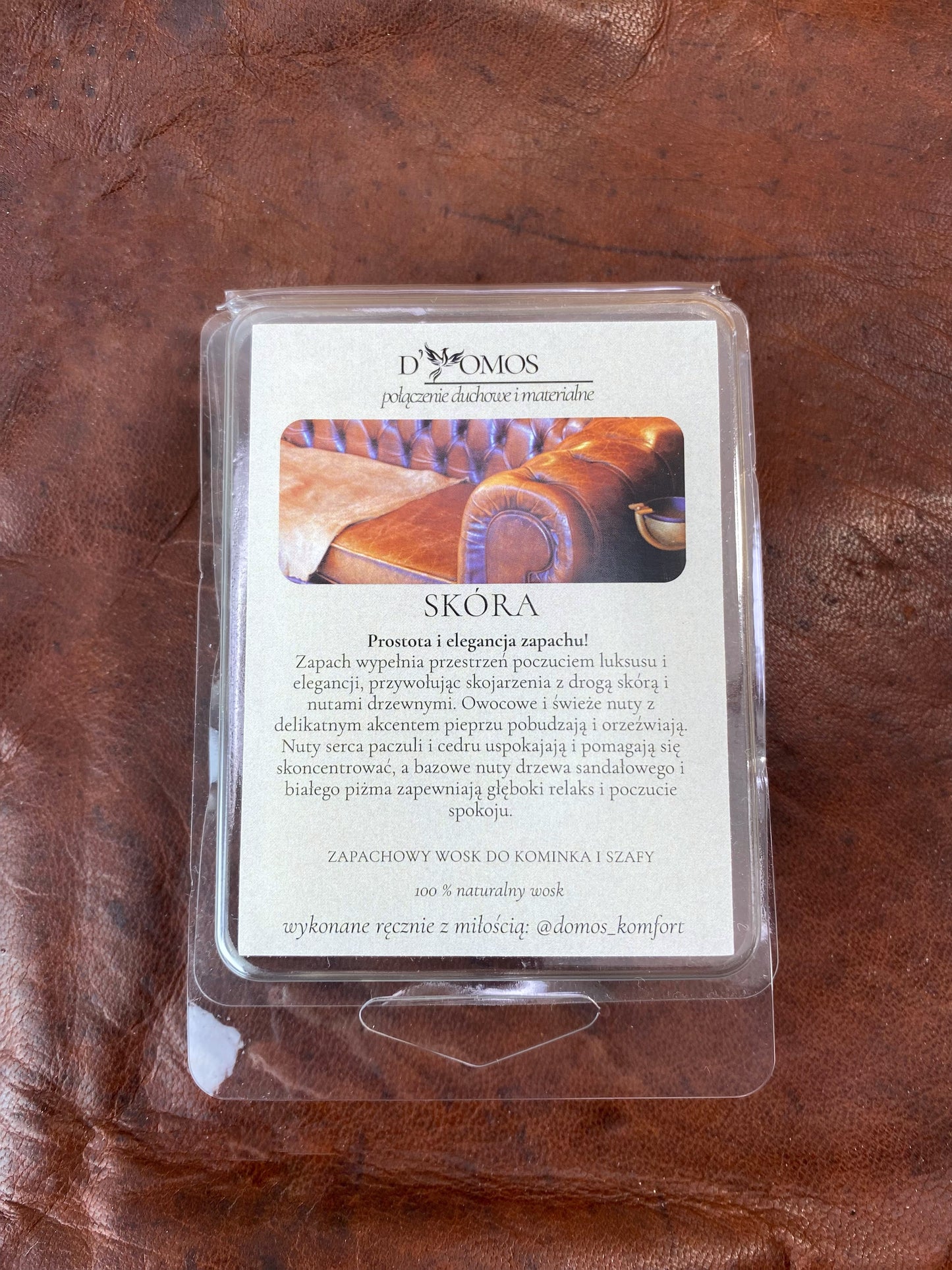 Wosk zapachowy (Wax melts) do kominków zapachowych i do aromatyzowania szaf "Skóra"