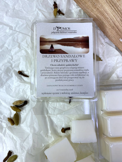 Wosk zapachowy (Wax melts) do kominków zapachowych i do aromatyzowania szaf "Drzewo sandałowe i przyprawy"